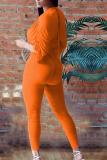 Tangerine British Style Solid Patchwork Fold V Neck Skinny Jumpsuits