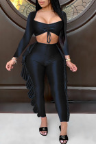 Black Sexy Solid Split Joint Flounce Square Collar Long Sleeve Two Pieces