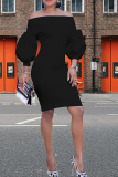 Black Sexy Solid Split Joint Off the Shoulder Pencil Skirt Dresses