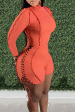 Tangerine Sexy Solid Hollowed Out Patchwork Frenulum Half A Turtleneck Skinny Rompers
