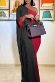 Black Fashion Casual Patchwork Basic Oblique Collar Long Sleeve Dresses
