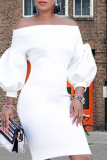 White Sexy Solid Split Joint Off the Shoulder Pencil Skirt Dresses