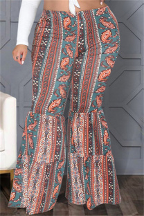 Multicolor Fashion Casual Print Basic Plus Size High Waist Trousers