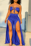 Blue Sexy Solid Hollowed Out Strapless Sleeveless Two Pieces