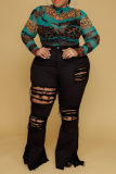 Black Sexy Solid Ripped Plus Size Jeans