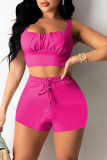 Pink Sexy Solid Split Joint Square Collar Sleeveless Two Pieces