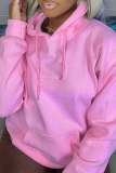 Pink Casual Solid Split Joint Hooded Collar Tops