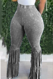 Grey Casual Solid Tassel Boot Cut High Waist Speaker Solid Color Bottoms