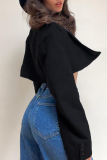 Black Fashion Casual Solid Cardigan Turndown Collar Outerwear