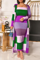 Purple Fashion Casual Patchwork Basic Long Sleeve Two Pieces