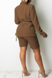Camel Fashion Casual Solid Without Belt Turndown Collar Long Sleeve Two Pieces