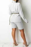 White Fashion Casual Solid Without Belt Turndown Collar Long Sleeve Two Pieces