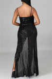 Apricot Sexy Patchwork Sequins Backless Beading Spaghetti Strap Evening Dress
