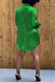 Green Casual Solid Split Joint Turn-back Collar Long Sleeve Two Pieces
