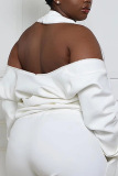 White Fashion Casual Striped Patchwork Zipper O Neck Plus Size Tops