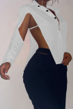 Grey Sexy Solid Hollowed Out Turndown Collar Tops