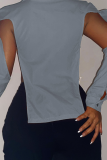 Grey Sexy Solid Hollowed Out Turndown Collar Tops