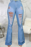 Blue Street Ripped Split Joint High Waist Denim Jeans
