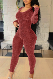 Red Sexy Solid Hollowed Out Skinny Jumpsuits