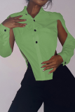 Light Green Sexy Solid Hollowed Out Turndown Collar Tops
