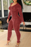 Red Sexy Solid Hollowed Out Skinny Jumpsuits