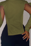 Light Green Sexy Solid Hollowed Out Turndown Collar Tops