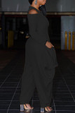 Black Fashion Casual Solid Patchwork Zipper V Neck Loose Jumpsuits