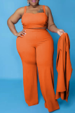 Orange Casual Solid Patchwork Plus Size Two Pieces