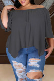 Army Green Casual Solid Patchwork Asymmetrical Off the Shoulder Plus Size Tops