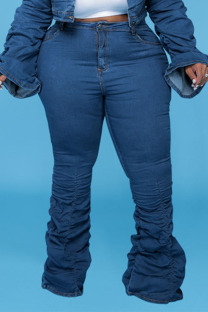 Blue Casual Solid Split Joint Fold Plus Size Jeans