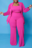 Pink Casual Solid Patchwork Plus Size Two Pieces