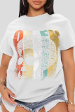 Grey Casual Print Patchwork O Neck T-Shirts