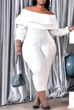 Grey Fashion Casual Solid Patchwork Backless Off the Shoulder Plus Size Jumpsuits