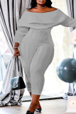 White Fashion Casual Solid Patchwork Backless Off the Shoulder Plus Size Jumpsuits