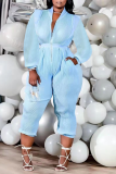 White Casual Solid Patchwork Zipper Collar Plus Size Jumpsuits