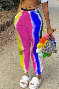 Pink Casual Striped Print Patchwork Straight High Waist Straight Full Print Bottoms