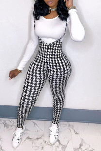 Black White Fashion Casual Print Spaghetti Strap Skinny Jumpsuits (Without Top)