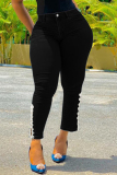 Black Fashion Casual Solid Split Joint Plus Size Jeans