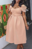 Light Pink Fashion Celebrities Solid Patchwork V Neck A Line Dresses