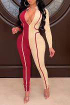 Red Sexy Solid Split Joint Zipper Collar Skinny Jumpsuits