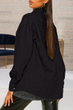 Black Fashion Street Solid Bandage Turndown Collar Long Sleeve Denim Jacket