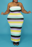 Stripe Casual Striped Patchwork Strapless Plus Size Two Pieces