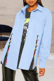 Light Blue Fashion Street Solid Bandage Turndown Collar Long Sleeve Denim Jacket