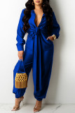 Red Fashion Casual Solid Split Joint Turndown Collar Jumpsuits