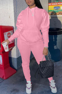 Pink Casual Solid Patchwork Hooded Collar Long Sleeve Two Pieces