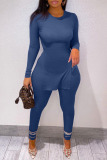 Grey Fashion Casual Solid Split Joint O Neck Plus Size Two Pieces
