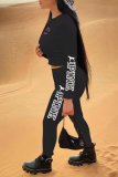 Black Casual Sportswear Letter Print Basic O Neck Long Sleeve Two Pieces