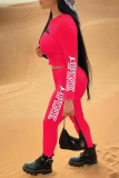 Red Casual Sportswear Letter Print Basic O Neck Long Sleeve Two Pieces