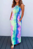 Colour Sexy Casual Tie Dye Printing O Neck Vest Dress