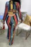 Colour Sexy Striped Patchwork V Neck Boot Cut Jumpsuits